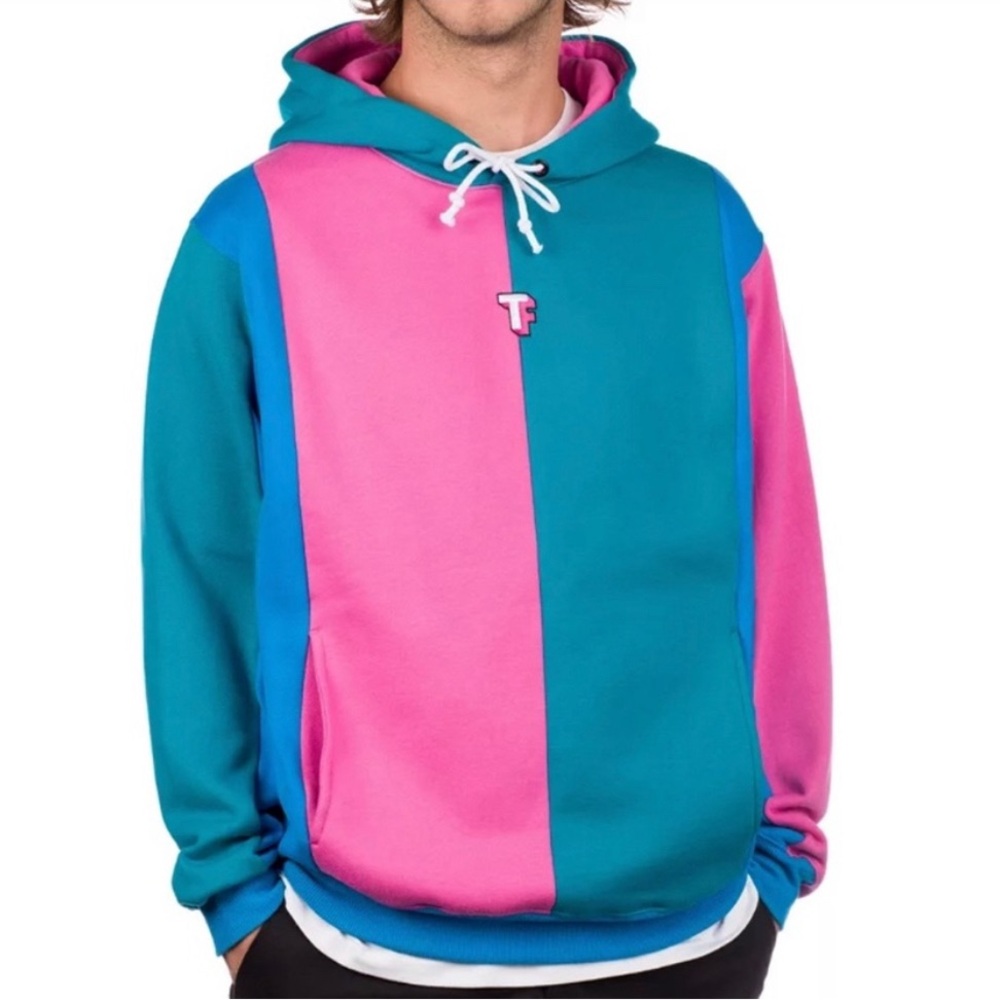 Teddy Fresh Love Bubblegum Blue Colorblock Retro Hoodie | Limited Edition Large